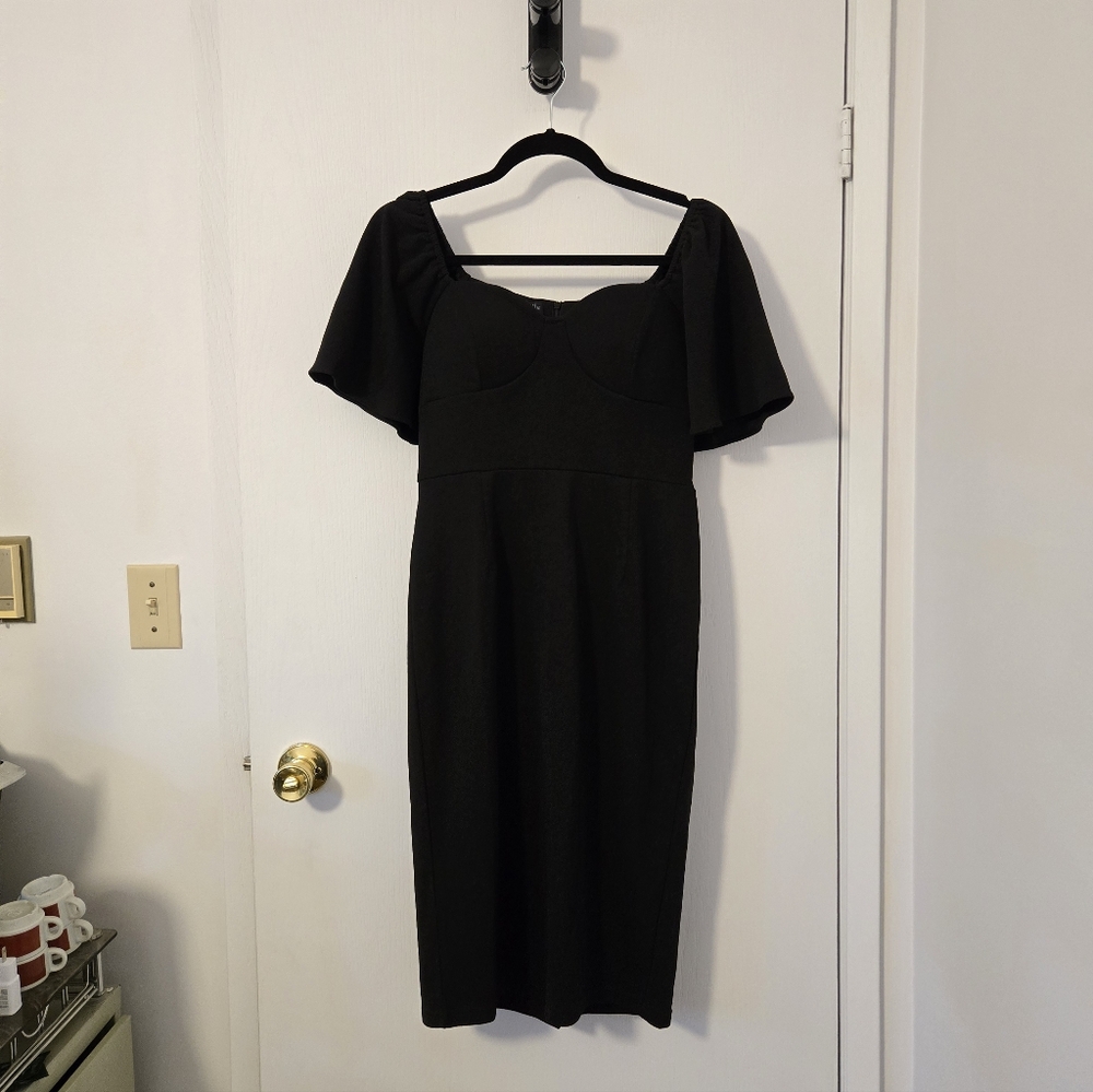 Chic Black Midi Dress with Flutter Sleeves